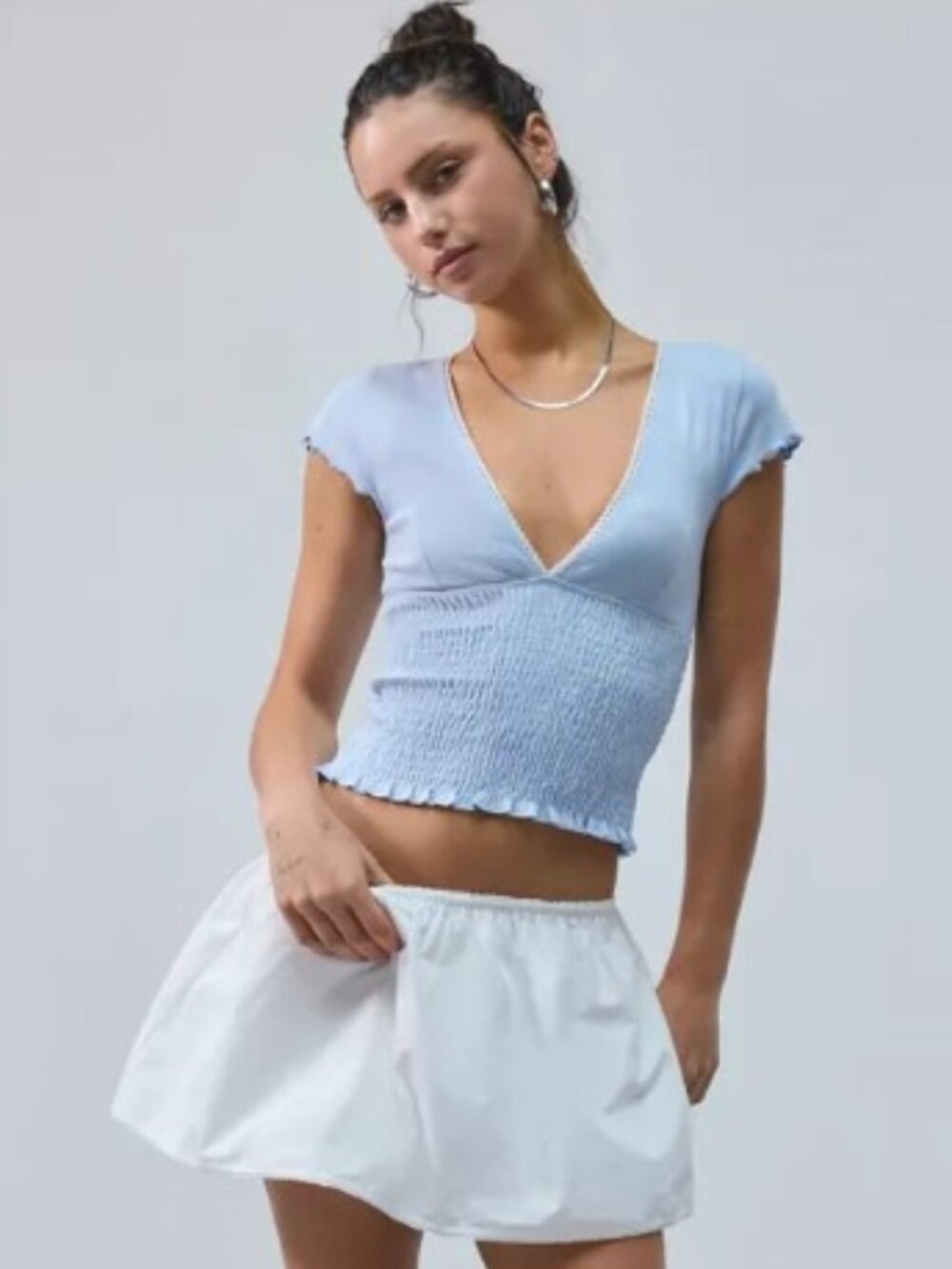 (UO-87) Urban Outfitters Kimchi Blue Only You Smocked Short Sleeve Top